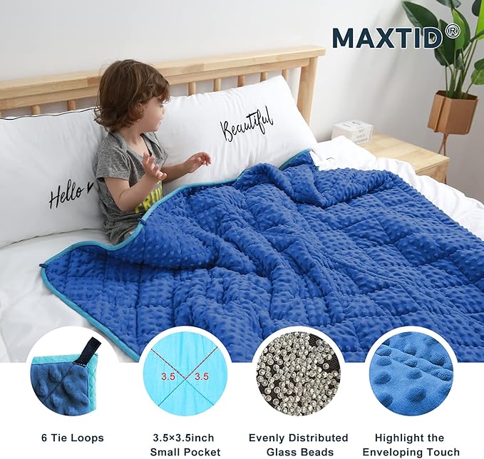 MAXTID Kids Weighted Blanket 5lbs for Boys Blue 36inx48in Heavy Blanket for Children