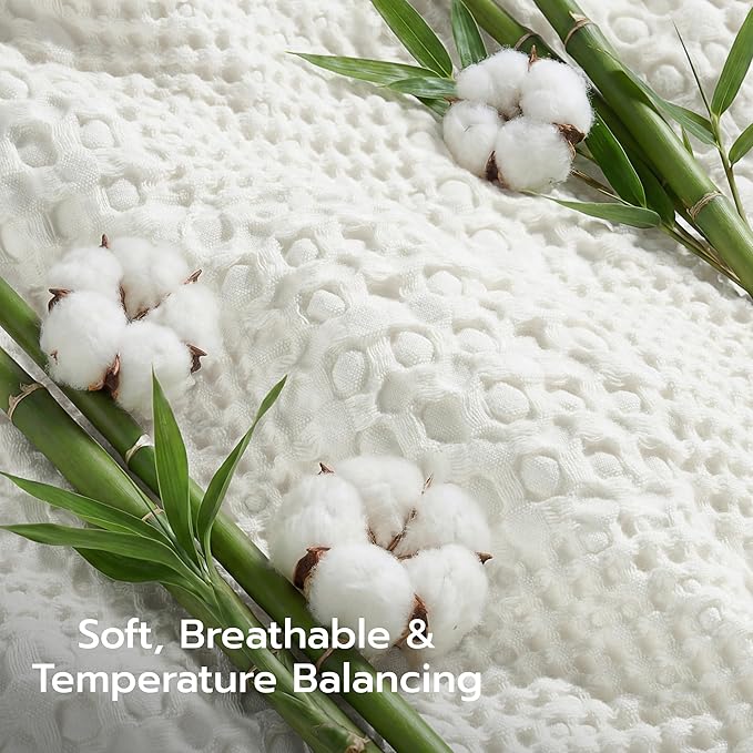 Joiedomi Cooling Waffle Blanket - Turkish Cotton Twin XL Size Soft White Blanket, Summer Breathable of Rayon Derived from Bamboo for Hot Sleepers, Luxuries Throw for Bed, Couch and Sofa, 66x90 Inches