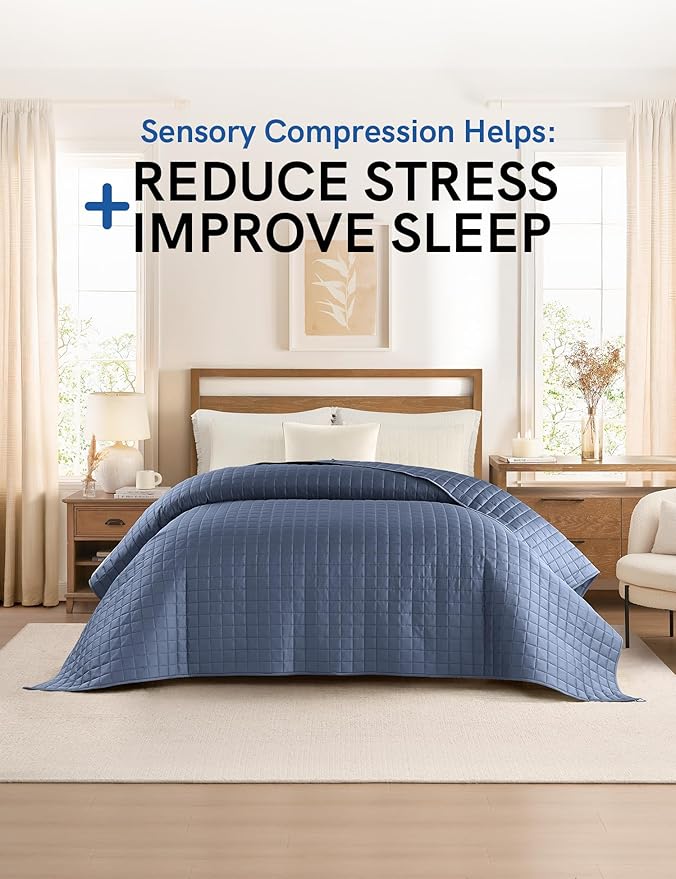 YnM Exclusive Cooling Weighted Blanket, Bed Blanket for One Person of 140lbs, Ideal for Twin/Full Bed (48x72 Inches, 15 Pounds, Blue Grey)