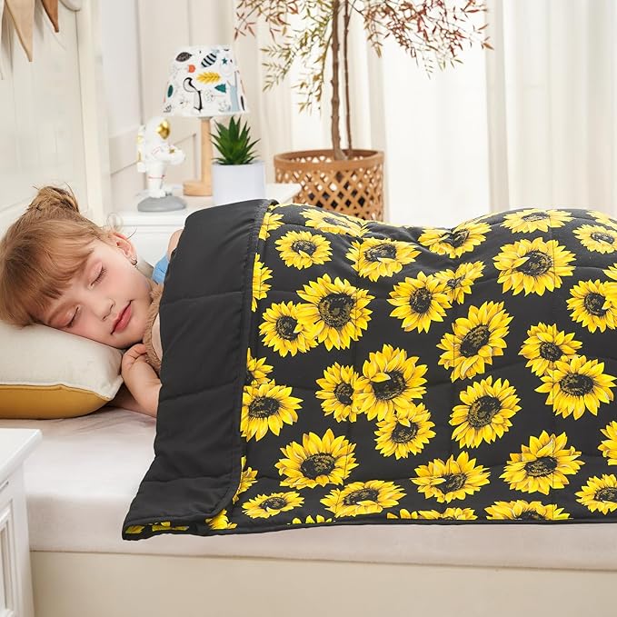 yescool Weighted Blanket 5 Pounds Cooling Weighted Lap Blanket, Sunflower Heavy Blanket for Sleeping, Breathable Weighted Throw Blanket Gift for 40-60lbs, 36"x48"