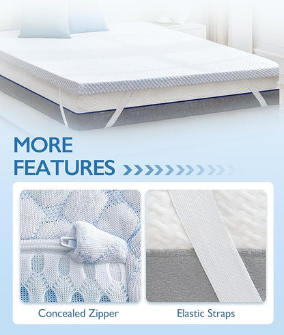 SINWEEK 1.5 Inch Twin XL Cooling Memory Foam Mattress Topper for Pressure Relief, Thick Bed Mattress Pad with Cooling Soft Cover and Adjustable Straps, CertiPUR-US Certified