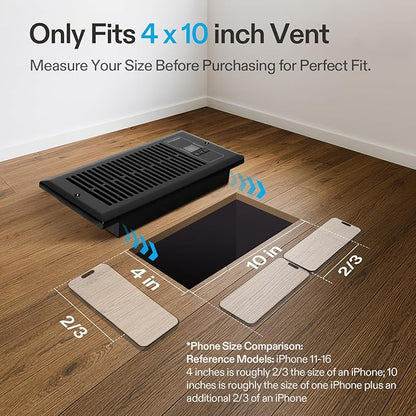 VIVOSUN Quiet Register Booster Fan, Smart Register Vent with Thermostat Control, Fits 4”×10” Register Holes, Heating Cooling AC Vent Fan, Black