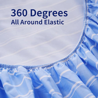 Full Size Sheets Blue White Stripe 4 Piece Breathable & Cooling Bed Sheet Set - Hotel Luxury Bedding for Women, Men, Kids, Teens, Boys & Girls - Deep Pockets, Soft, Wrinkle Free - Blue Stripes