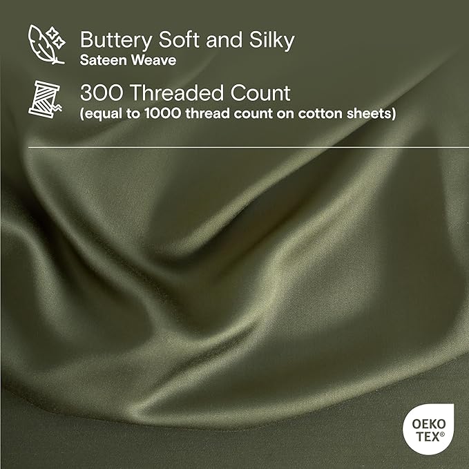 DOZ Duvet Cover Set, 100% Viscose derived from Bamboo, Organically Grown, Buttery Soft, Cooling Duvet Covers, High GSM, 1 Duvet Cover and 2 Pillowcases, 90"x90" (Olive, Full/Queen)