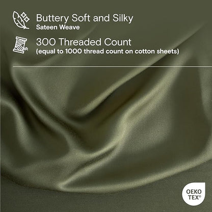 DOZ Duvet Cover Set, 100% Viscose derived from Bamboo, Organically Grown, Buttery Soft, Cooling Duvet Covers, High GSM, 1 Duvet Cover and 2 Pillowcases, 90"x90" (Olive, Full/Queen)
