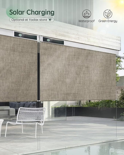 Yoolax Motorized Outdoor Shades Smart Retractable Patio Screens with App & Remote Control, Electric Blinds for Porch Patio Waterproof Roller Shades 8X8ft (5% Openness Minty Oat Latte)