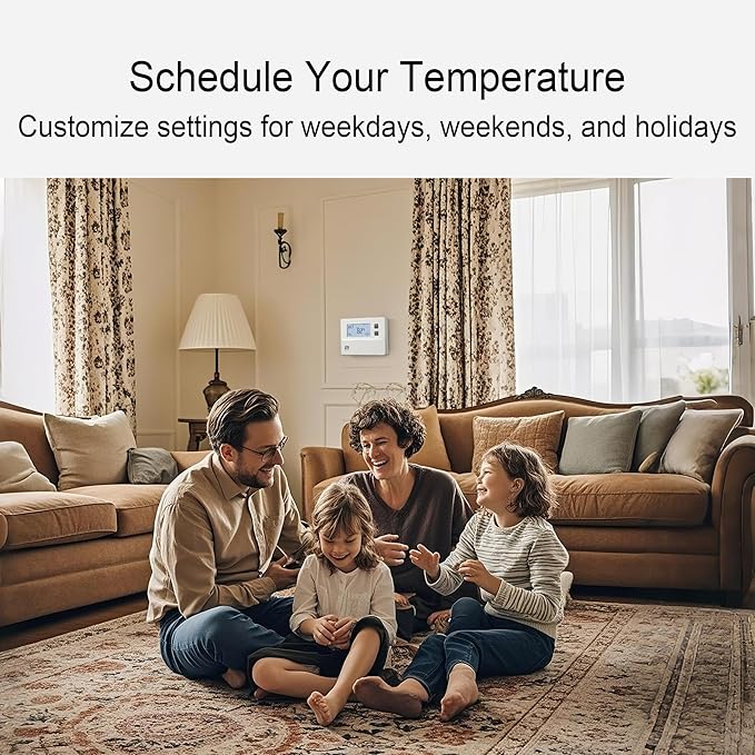 T21 Programmable Thermostat for Home, Digital Thermostat 1 Heat/1 Cool Compatible with Heat Pump and Single-Stage Systems, Dual Power Options Battery-Powered No C-Wire Required
