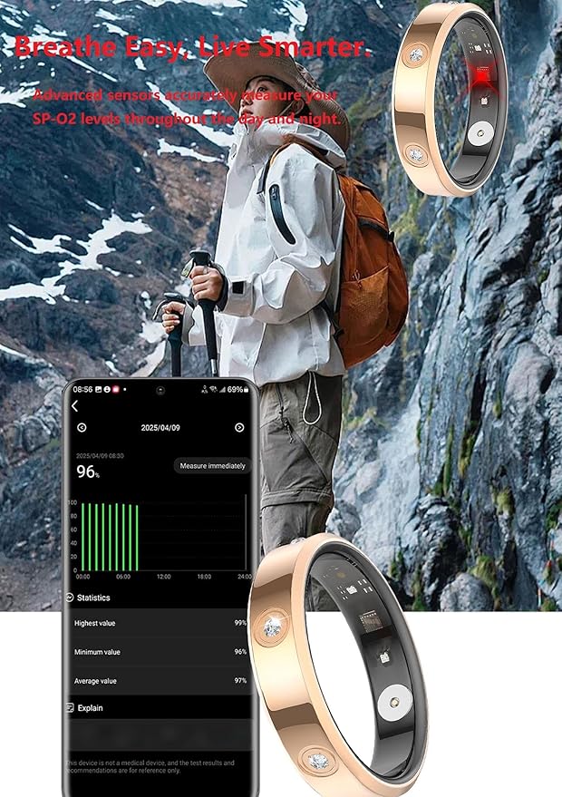 Ladies Smart Ring for Women Health Ring Heart Rate Monitor Sleep Tracker Fitness Tracker Calories Step Counter Pedometer Gesture Control Waterproof Compatible with iOS Android Phones Elegant Ring