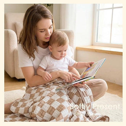 Ultra Soft Muslin Baby Blanket,A Versatile Swaddle and Bed Blanket for Babies, Toddlers, Boys, and Girls (1 Coffee Checkered 1 Pack).