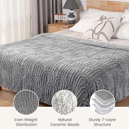 Sherpa Fleece Adult Weighted Blanket Great for Sleep, 20 lbs Dual Sided Soft Fuzzy Heavy Blankets for Couch Bed Sofa, Cozy Warm Fluffy Arched Jacquard Throw for Winter (Grey, 60" x 80", 20 Pounds)