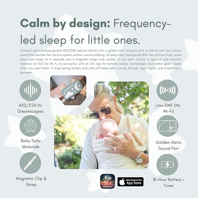 Dreamer Sound Machine - Portable BPA-Free Silicone Sleep Aid with Sleep-Promoting Frequencies, Night Light & Soothing Sounds for Babies & Kids - Sage