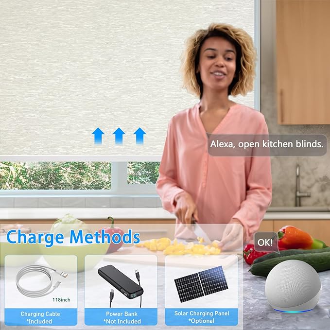 Motorized Blinds with Remote Cordless Automatic Motorized Shades Custom Blinds for Windows Smart Curtains Compatible with Alexa Google Home(Blackout Jacquard Beige,W26 x H72in)