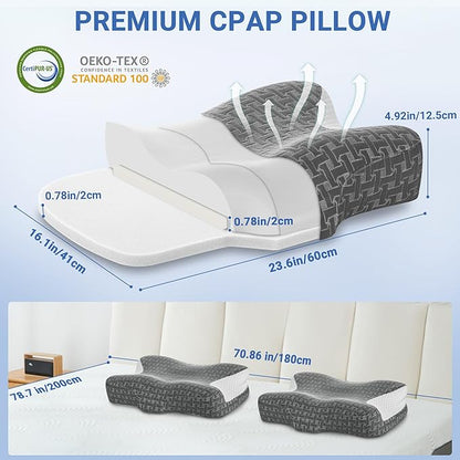 Elviros CPAP Pillow for Sleeping, Ergonomic Adjustable Height Neck Support Memory Foam Bed Pillow for CPAP Users with Sleep Apnea, Suitable for Side and Back Sleepers