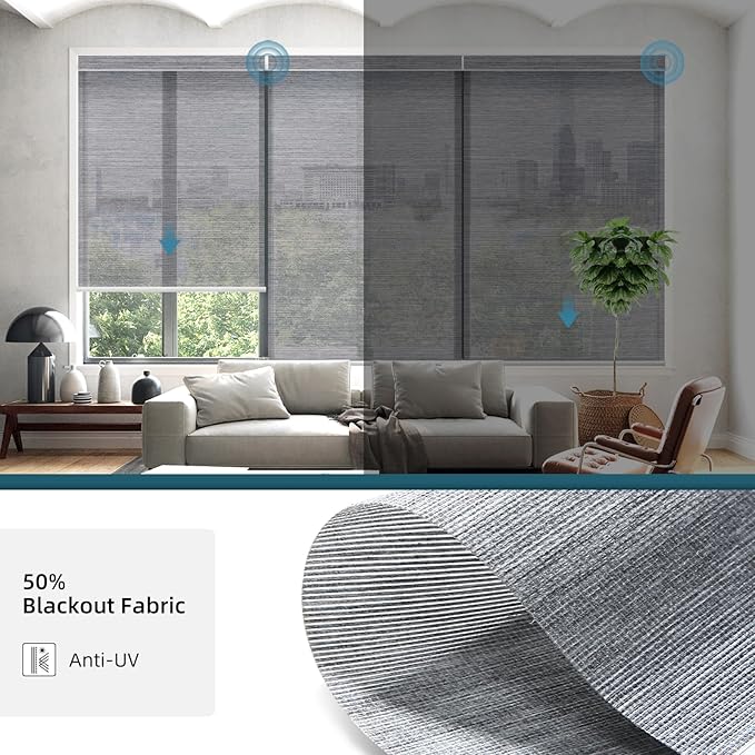 Motorized Shades Light Filtering Blinds,50% Blackout Smart Shade Work with Remote Alexa,Google Home,Custom Size,Sunscreen PVC Free Silver