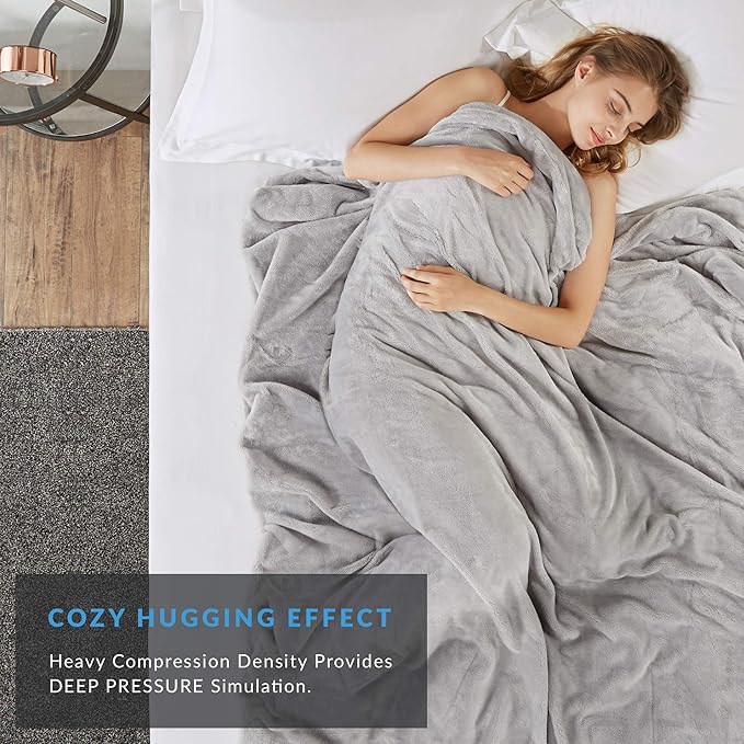 Degrees of Comfort Weighted Blanket Queen Size for Adults with Removable Cover, 1 x Cozy Heat Warm Minky Plush Washable Cover Included, Micro Glass Beads Technology, 60x80 18Lbs, Grey