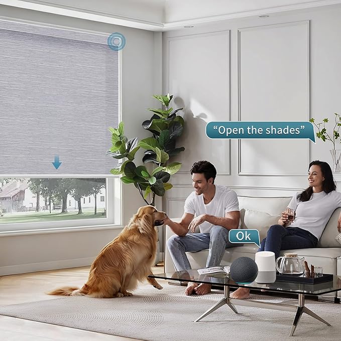 Motorized Shades Compatible with Alexa,Google Asssitant,Homekit Over Thead,70% Blackout Light Filtering Blinds,Smart Shades with Remote, APP/Voice Control,Essential Grey(Classic Grey)