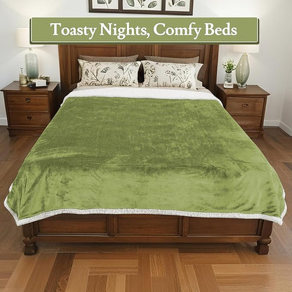 Electric Heated Blanket 72"x84" Full Size Flannel & Sherpa - 4 Heat Settings & 10H Auto Shut Off for Safe Overnight Use, Fast Heating, Machine Washable for Bed, Couch, Office - Green