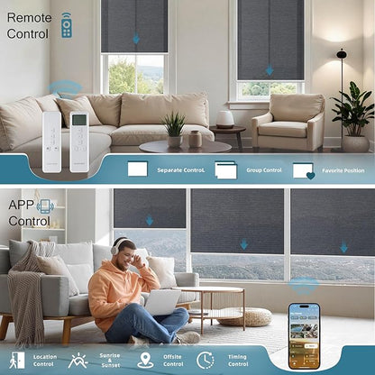Motorized Blinds with Remote,60% Blackout Light Filtering Shades Compatible with Alexa Google Homekit,Remote Control Motorized Shades,Custom Motorized Roller Shades,Dark Obsidian