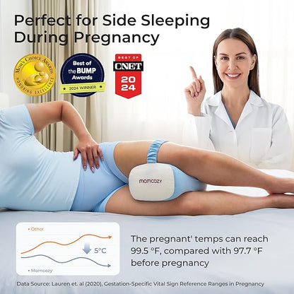 Momcozy Knee Pillow for Side Sleepers with Cooling Cover, Soft Memory Foam Spine Alignment Pregnancy Leg Pillow for Hips, Back, Sciatica Pain, Fixed Strap for Moving, Wider Contact Even Pressure, Blue