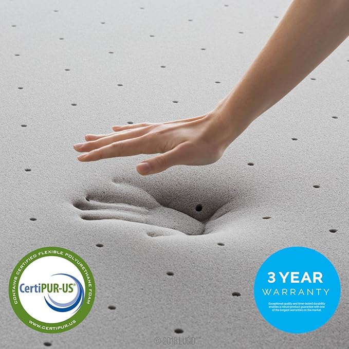 Lucid 2 Inch Ventilated Bamboo Charcoal Memory Foam Mattress Topper, CertiPUR-US Certified, Moisture and Odor Control-Full