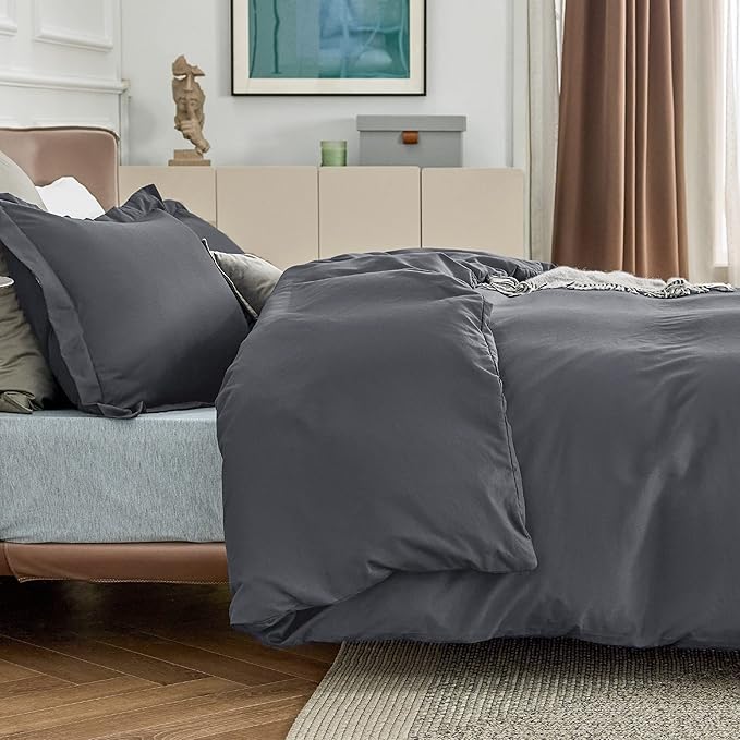 Bedsure Duvet Cover California King Size - Soft Double Brushed Bedding Set for Kids & Adults, Zipper Closure, 3 Pieces, Includes 1 Duvet Cover (104"x98") & 2 Pillow Shams, NO Comforter, Dark Grey