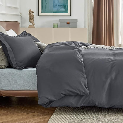 Bedsure Duvet Cover California King Size - Soft Double Brushed Bedding Set for Kids & Adults, Zipper Closure, 3 Pieces, Includes 1 Duvet Cover (104"x98") & 2 Pillow Shams, NO Comforter, Dark Grey
