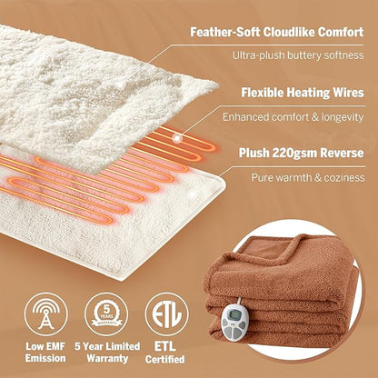 Serta Heated Blanket, Electric Twin Size Blanket, Soft, Warm, Fuzzy Heating Blanket Twin for Office, Couch, 1-12 hr Auto Shut Off Timer, 10 Lv Heat Setting, ETL Certified, Twin 62" x 84" Rust