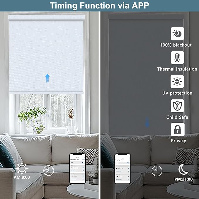 Bringnox No Drill Motorized Blinds with Remote,Blackout Windows,with Apple Homekit,Alexa,Google, with App,Voice Control Custom Size