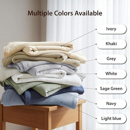 Twin Size Blanket, 70% Rayon (Derived from Bamboo) and 30% Cotton, Lightweight Jacquard Weave, Breathable and Soft Summer Blanket for Bed or Couch, 66” x 90”, Ivory