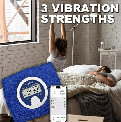 Coolfire Vibrating Alarm Clock Wristband, Silent Wake-Up Watch for Heavy Sleepers, Won’t Disturb Partner, Couples/Roommates, Deaf/Hearing Impaired, 4 Alarms, Bluetooth App, Rechargeable (Blue)