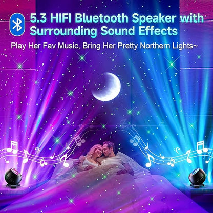 Sound Machine White Noise Machine for Sleeping, 15 Soothing Sounds & Bluetooth Speaker Aurora Light Projector, 15Colors White Noise Sound Machine for Sleep Therapy for Adults & Kids with Remote+Timer