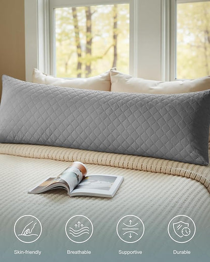YZ HOME Long Body Pillow for Adults - Firm Body Pillow Insert with Shredded White Memory Foam, Adjustable Height, Soft Support for Side Sleeping, Pregnant Women, Washable (Grey, 20x54 Inch)