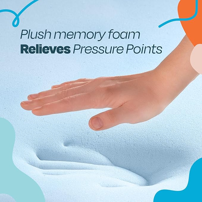 LINENSPA Memory Foam Mattress Topper - 2 Inch Gel Infused Memory Foam - Plush Feel - Cooling and Pressure Relieving - CertiPUR Certified - Dorm Room Essentials - Short Queen Size