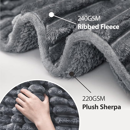 Sherpa Fleece Weighted Blanket with 3D Ribbed Stripes, 12 lbs Soft Flannel Heavy Throw Blanket for Couch Bed Sofa, Heavy Thick Blankets with Glass Beads, Great for Sleep, 48" x 72"