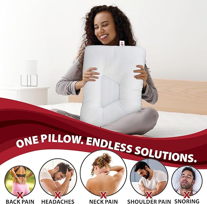 Core Products Tri-Core Cervical Support Pillow – Firm Orthopedic Neck Pillow for Pain Relief, Back and Side Sleepers – Ergonomic Contour Pillow – Assembled in USA, Petite Size