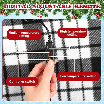 Tuanse 2 Pcs USB Heated Blanket 25"x35" Small Portable 5v 3 Setting Electric Blanket with Timer and Temperature Controller Winter Wearable Recharge Throw for Travel Home(White and Black Stripes)