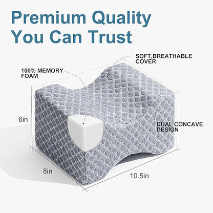 Knee Pillow for Side Sleepers,Leg Pillow for Sciatica,Back,HIPS,Knees,Joints Pain Relief,Pillows for Between Legs While Sleeping Spine Alignment Support & Relieves Pressure,Non-Strap,Gray