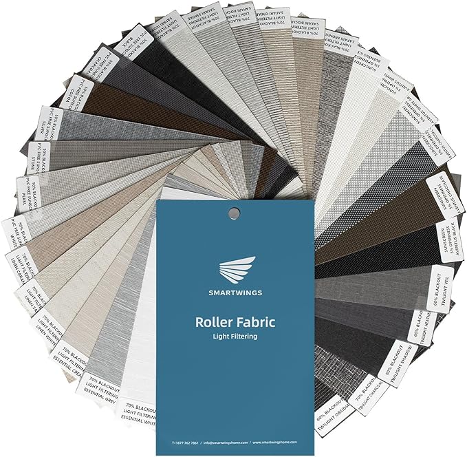 SmartWings Motorized Light Filtering Shades Fabric Sample (30 Colors), 50%/60%/70% Blackout, Custom Size, Rechargeable Battery, Works with Matter/Apple HomeKit, Alexa, Thread/Zigbee, Remote Optional