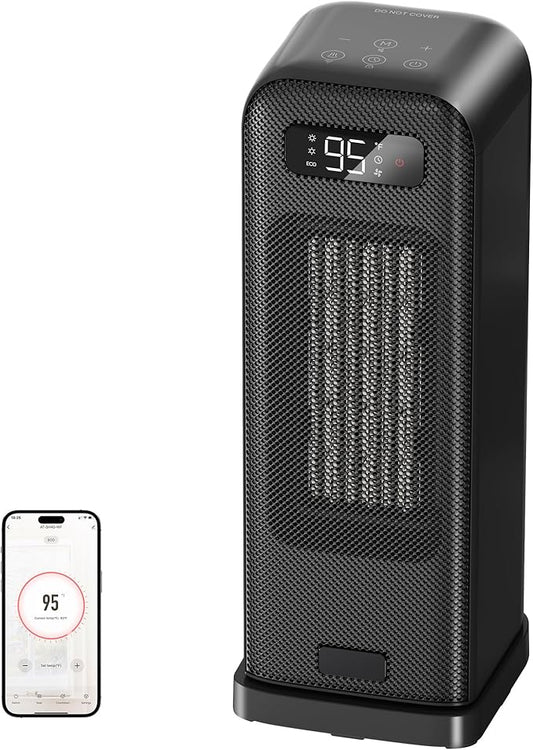 Space Heaters for Indoor Use, Smart Portable Electric Heater with Thermostat, WiFi and Voice Control, 12H Timer, 4 Modes, 36dB 1500W PTC Ceramic Safety Heat for Office Bedroom Home 1Pack Black