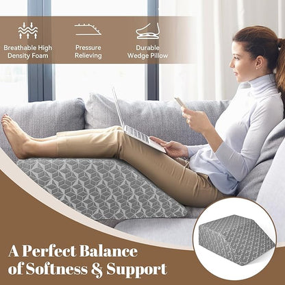 Leg Elevation Pillows,Wedge Pillow for After Surgery, 8" Leg Support Adjustable, Comfort Care for Back Knee Hip Ankles Pain, Memory Foam Knee Pillow for Sleeping Blood Circulation Grey