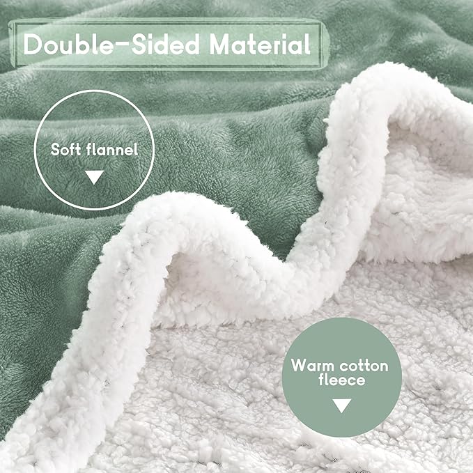 Heated Blanket Electric Throw Size 50''x60'' with 9 Heating Levels, 1-10 Hour Auto Shut Off, Machine Washable, Flannel & Sherpa Double-Sided Soft Warming Blanket for Couch, Bed, Office - Light Green