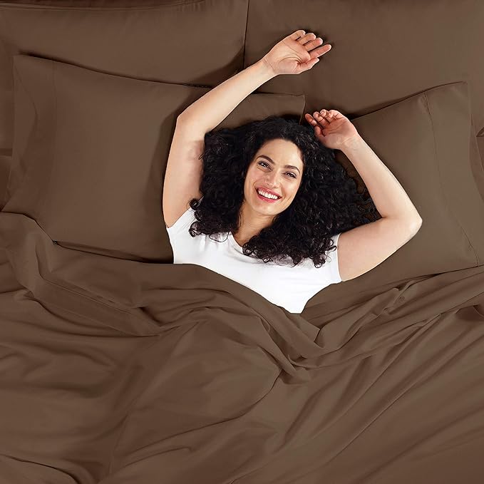 Empyrean 4 Pack Twin XL Fitted Sheets - Deep Pocket 14-16 Inch, Ultra Soft Microfiber, Fade Resistant, Shrinkproof, Wrinkle-Free Sheets for College Dorms & Home, Chocolate Brown