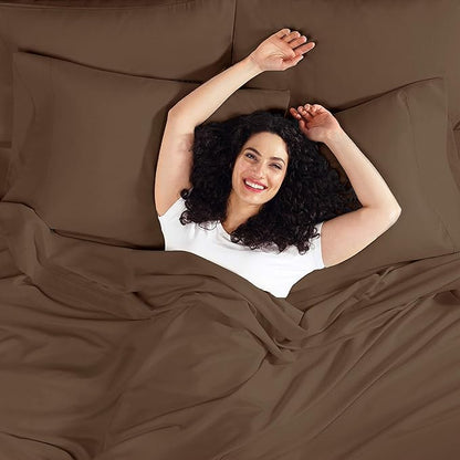 Empyrean 4 Pack Twin Fitted Sheets - Ultra Soft Microfiber, Deep Pocket, Fits 14-16 Inch Mattress, Wrinkle & Fade Resistant, Shrinkproof, Breathable & Durable, Perfect for Twin Beds, Chocolate Brown