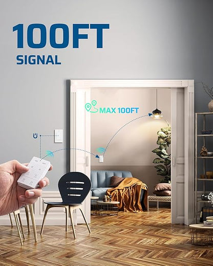 DEWENWILS Wireless Dimmer Switch, Electrical Light Switch, Magnetic Remote Control Dimmer, Tungsten 400W, Dimmable LED 150W, 4 Brightness Buttons, Needs Neutral Wire, No Hub Required, ETL Listed