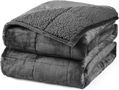 Aemicion Sherpa Fluffy Weighted Blanket for Adults, Washable Plush Weighted Blanket,15lbs 48x72in Weighted Cozy Blanket as Gifts for Women Man-Dark Grey
