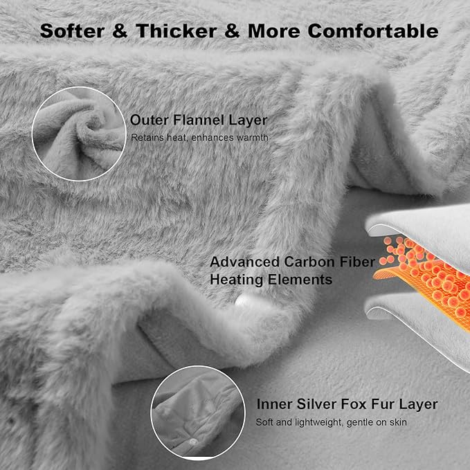 16000mAh Heated Blanket Battery Operated Soft Cordless Heated Blanket Shawl Portable Heated Throw Blanket Poncho Wraps Fast Heating with 3 Heat Levels 6 Heating Zones