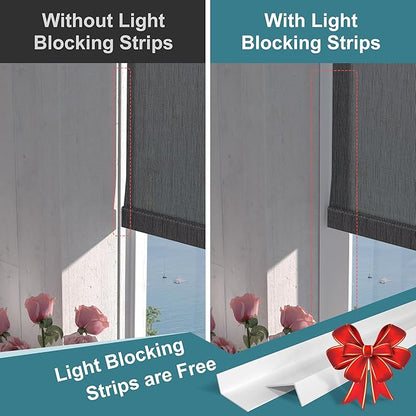 BERISSA Motorized Blinds with Remote,Light Filtering Smart Roller Shades with App,Voice Control,See-Through Fabric,Thermal Insulated Automatic Blinds,Electric Shades with USB/Solar Pannel.Solar Black