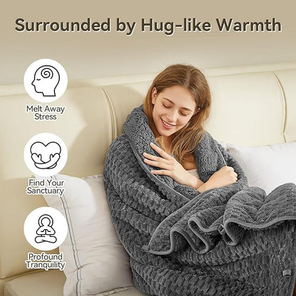 Weighted Blanket 15lbs for Adults, Queen Size Jacquard Sherpa Heavy Blanket for Calming and Relax, Dual Sided Ultra Soft Fuzzy Throw Blanket with Glass Beads, 60 x 80 inches, Dark Grey