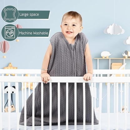 Baby Sleep Sack 0-6 Months, Baby Wearable Blanket 100% Acrylic knit 2-Way Zipper Toddler Sleeping Sack TOG 0.5 (Grey)
