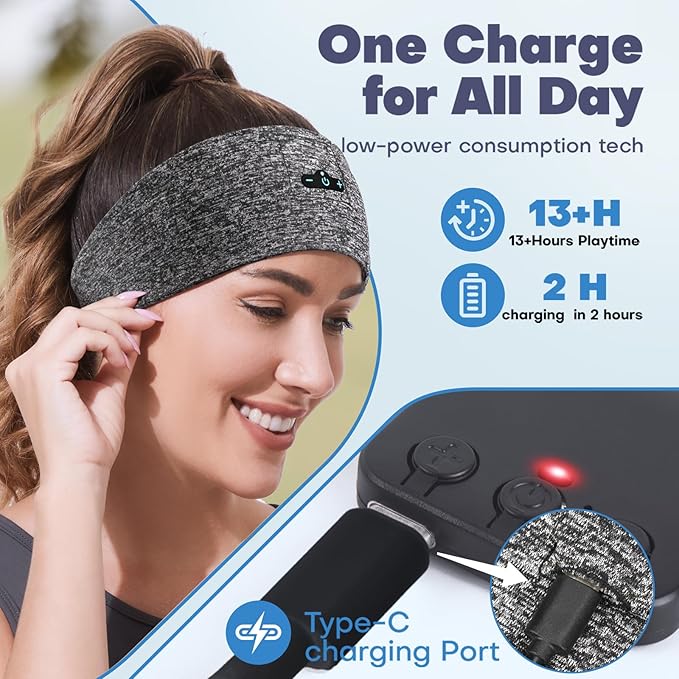 Sleep Headphones Bluetooth Headband for Side Sleeper, 17 Hours Playtime, Wireless Headband Headphones with HD Stereo Speakers for Workout,Running,Yoga, Ideal Gifts for Men, Women, Teens, Navy Blue
